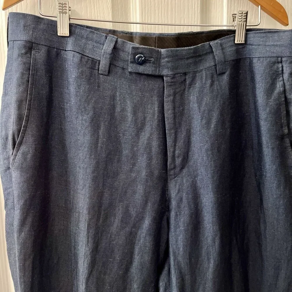 Louis Raphael Tailored Men's Linen Blend‎ Dress Pants 36x30 Navy Blue Preppy